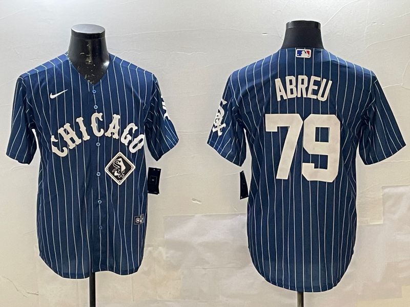 Men Chicago White Sox #79 Abreu Blue Stripe Game 2025 Nike MLB Jersey style 4